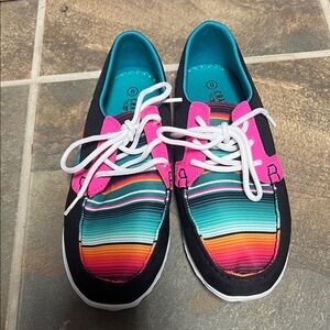 Crazy Train Multicolor Striped Sneakers with Pink Accents